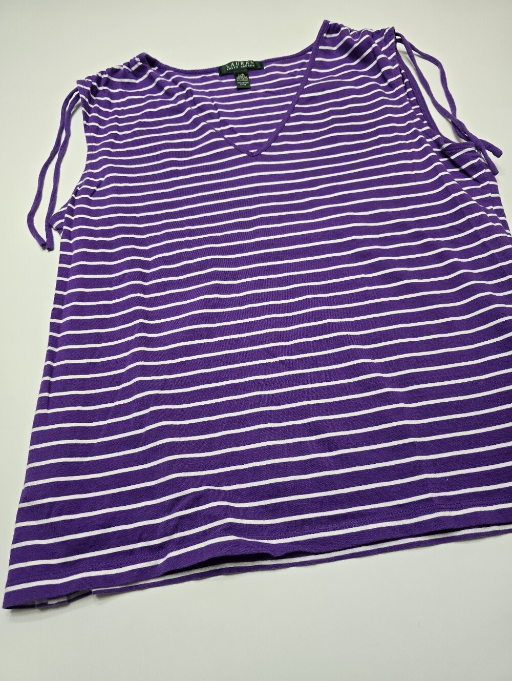 Lauren Ralph Lauren Bundle Of 2 Pink and Purple Striped V-Neck Tank Tops - Picture 8 of 10